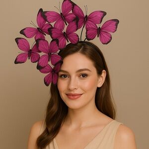 New Large Pink Butterfly Fascinator Headband KY Oaks Derby Costume Headwear Hat